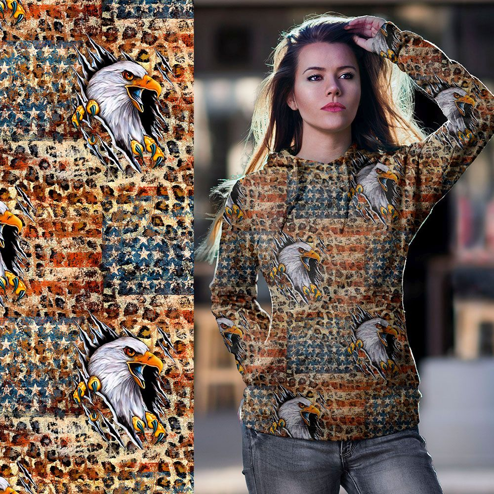 French Terry Sweatstoff Eigenproduktion: The Eagle von Graustufen-Stoffe